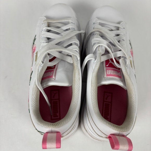 Puma Mayze White, Garnet Rose-Vine Embroidery Size 7 Platform Shoes - Picture 8 of 13